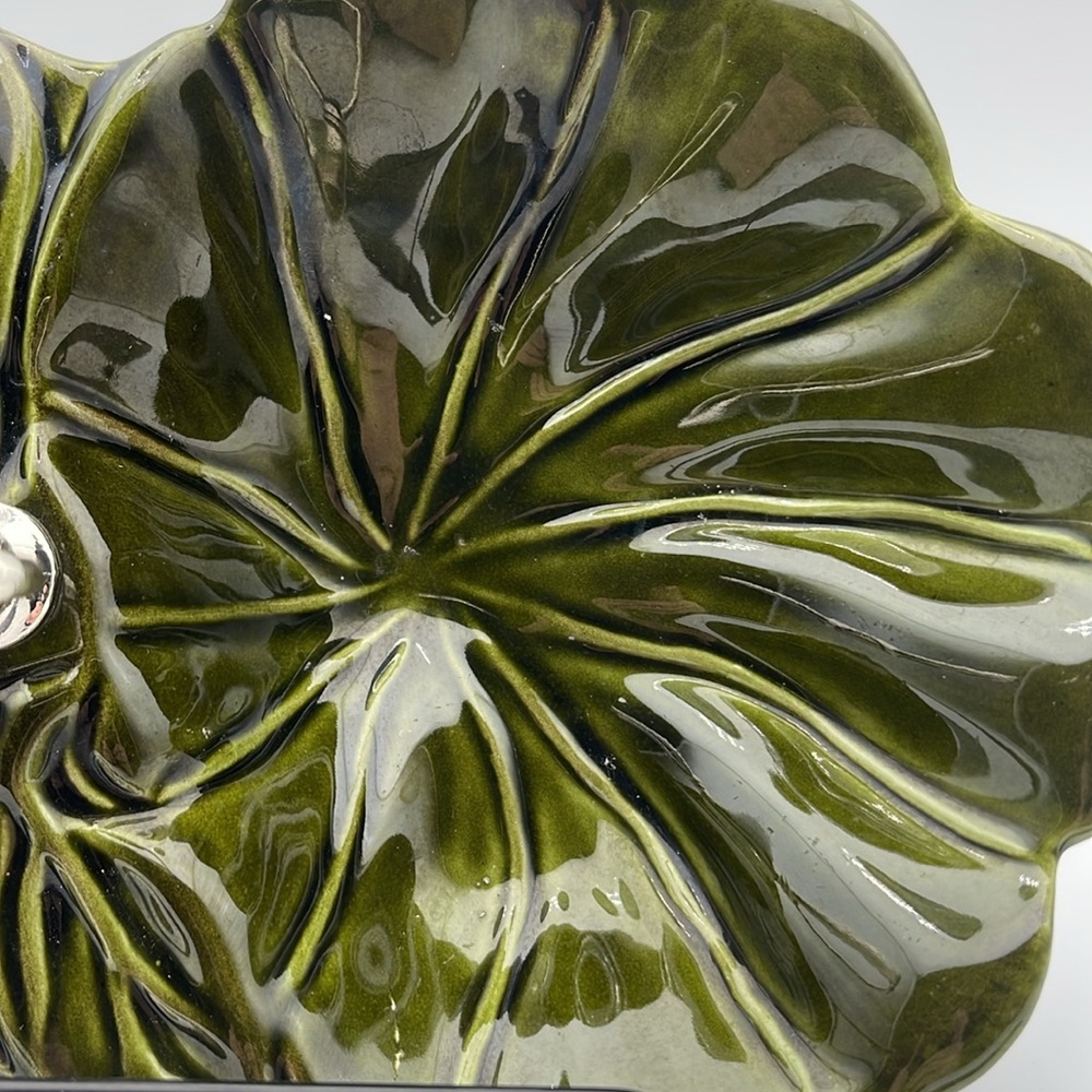 Vintage Avocado‎ Green Divided Dish w/Silver Handle California Pottery USA - Picture 7 of 7